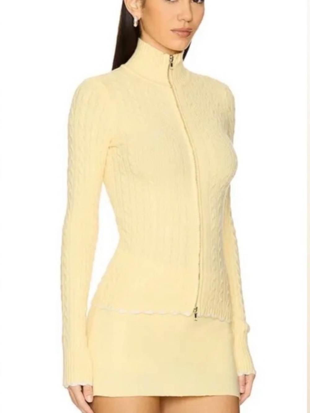 Frankie's Bikinis Light Yellow Ribbed Zip Sweater